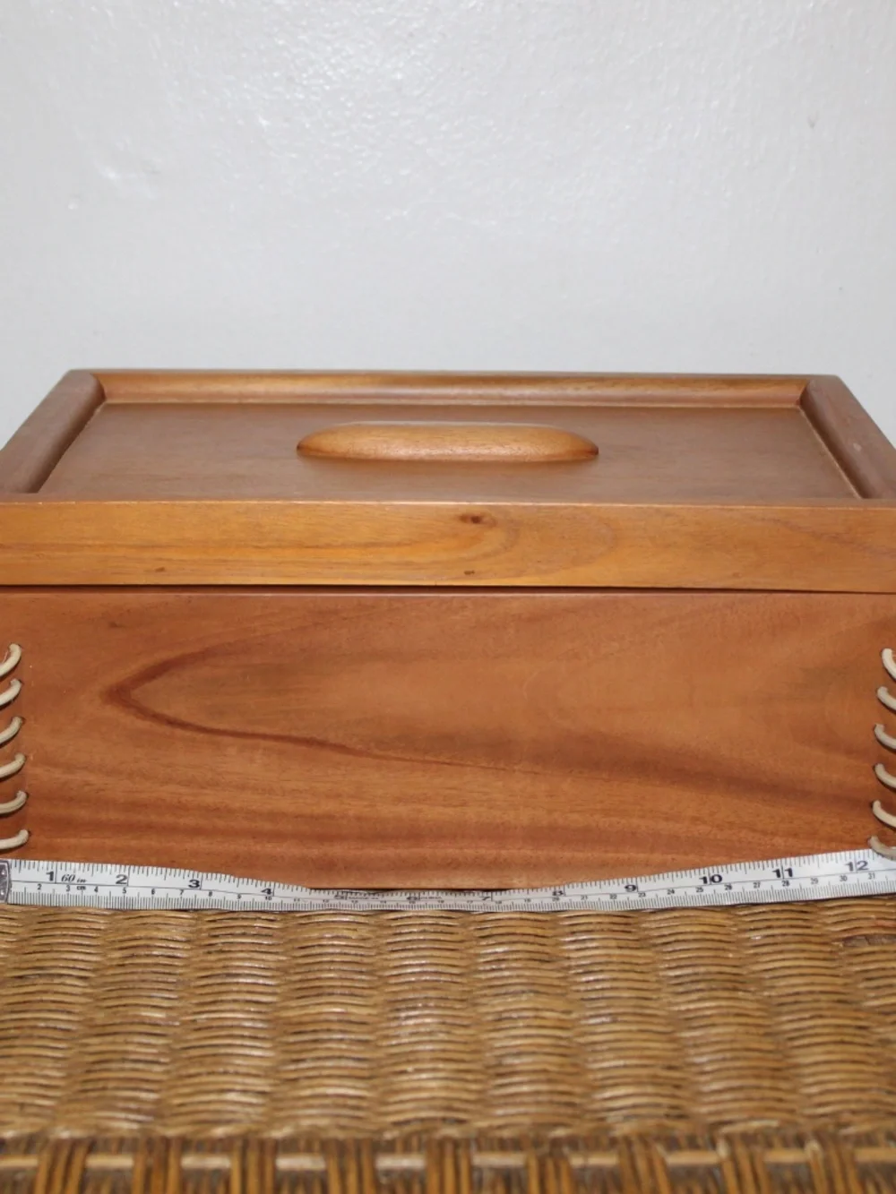 West Elm. Decorative Wooden Storage Box With a Lid and Side Cord Detailing